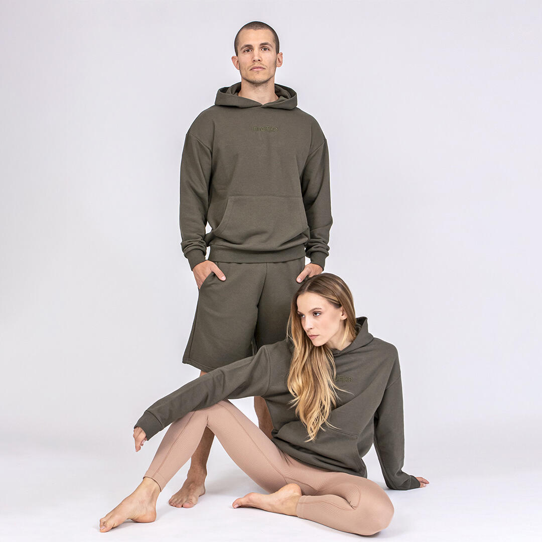 Felpa unisex oversize cotone cappuccio pre post allenamento tempo libero Verde 4/5