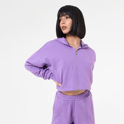 Felpa crop donna cotone zip cappuccio pre post allenamento tempo libero Bianca