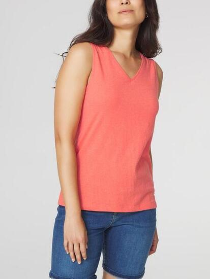 T-shirt femme ADINADEB Recif - sans manches, col V, coton majoritaire