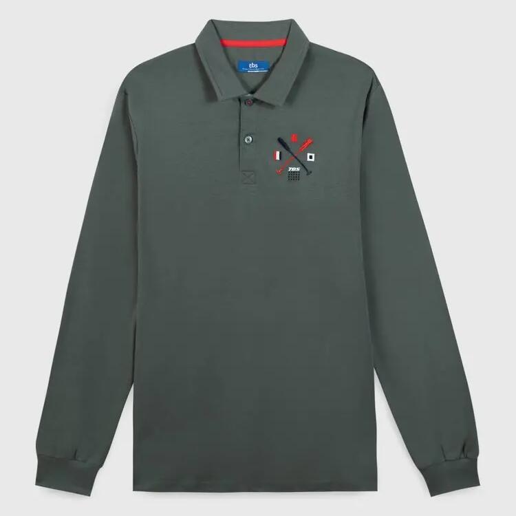 Men's Dark Green Long Sleeve Polo Shirt TBS Sapin
