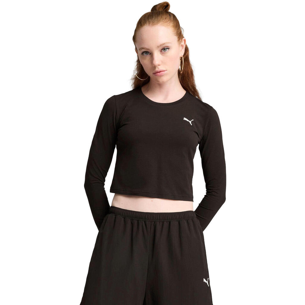 Blouse Puma Wardrobe Ess Longsleeve Baby Tee, Black, Women