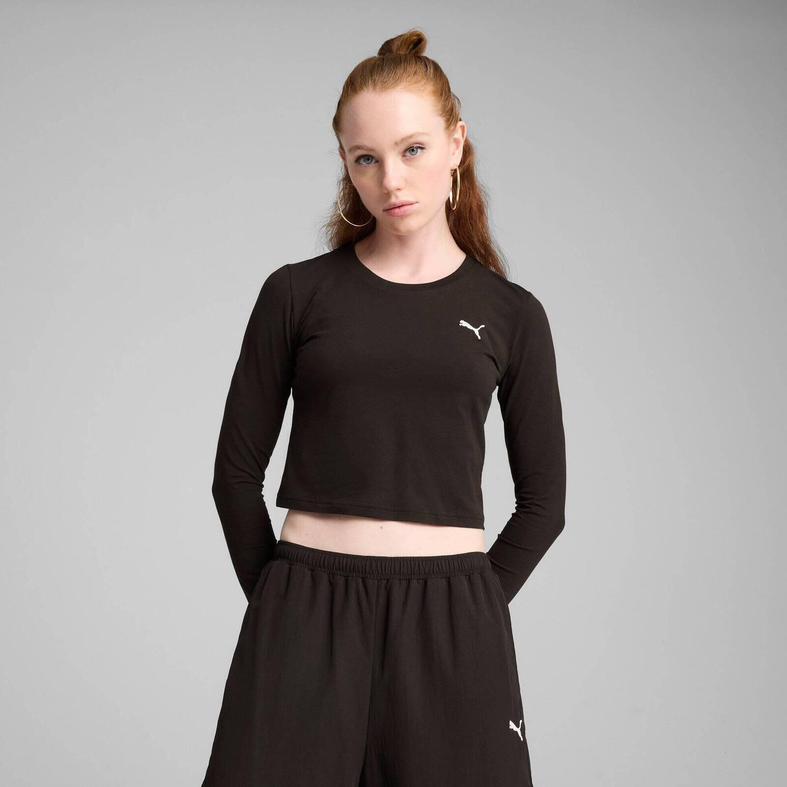 Blouse Puma Wardrobe Ess Longsleeve Baby Tee, Noir, Femmes 4/5