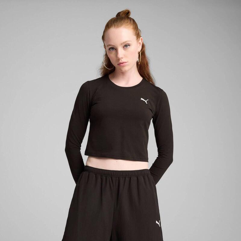 Bluza femei Puma Wardrobe Ess Longsleeve Baby Tee, Negru