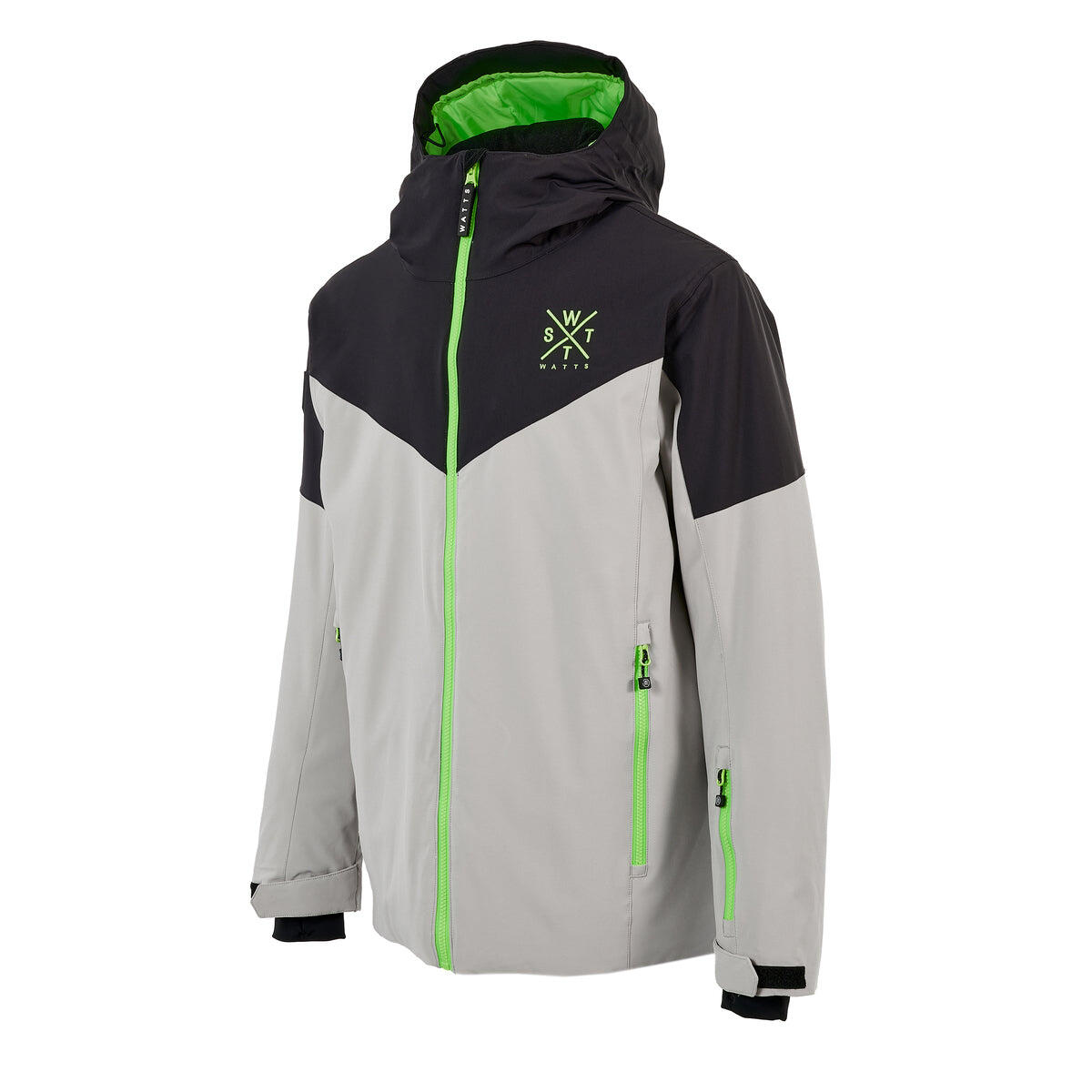 WATTS Storm Ski Jas Heren - Lichtgrijs/Groen 3/4