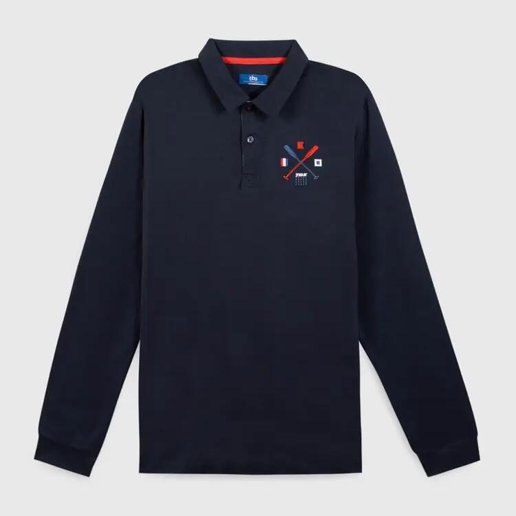 Men's TBS Sapin Long Sleeve Polo Shirt in Navy