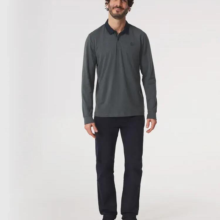 Men's Grey Long Sleeve Polo Shirt TBS PEKANPOL