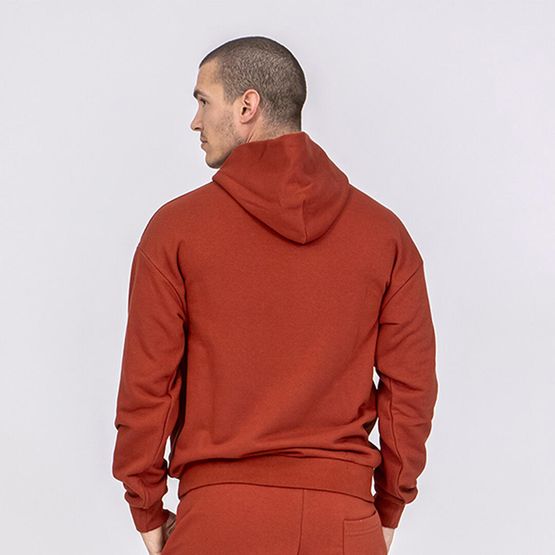 Felpa unisex oversize cotone cappuccio pre post allenamento tempo libero Mattone 3/5