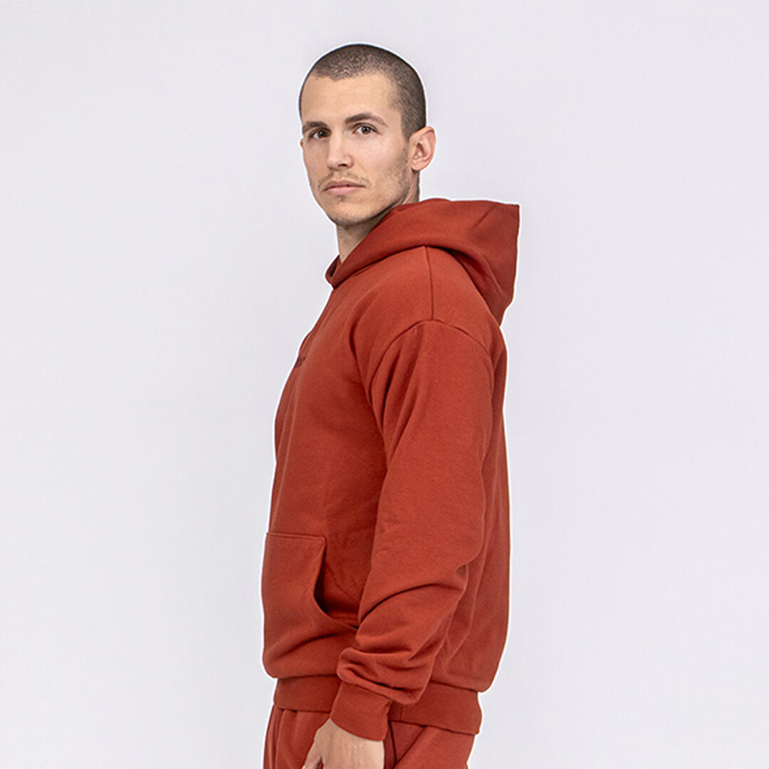 Felpa unisex oversize cotone cappuccio pre post allenamento tempo libero Mattone 2/5