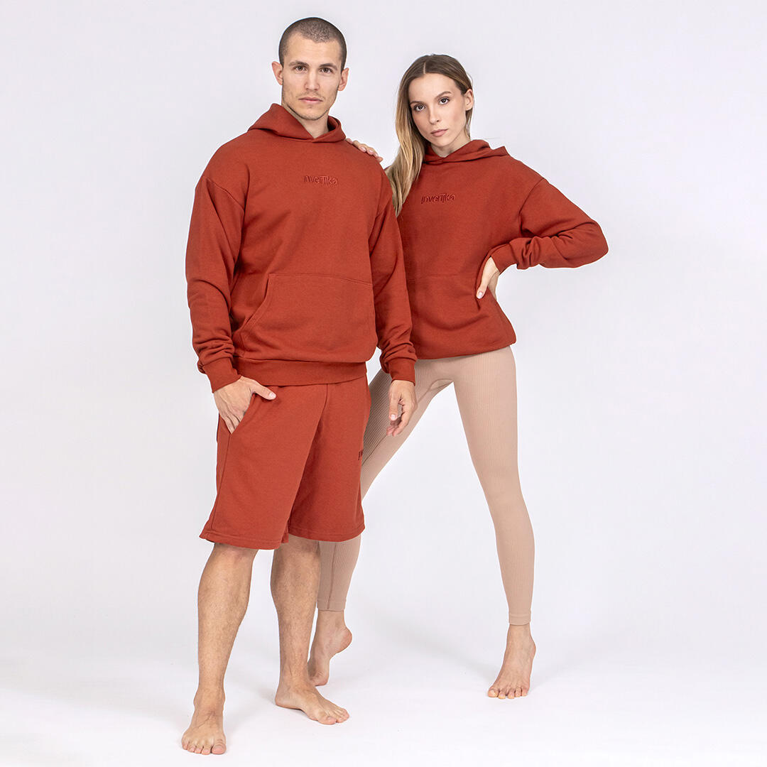 Felpa unisex oversize cotone cappuccio pre post allenamento tempo libero Mattone 5/5