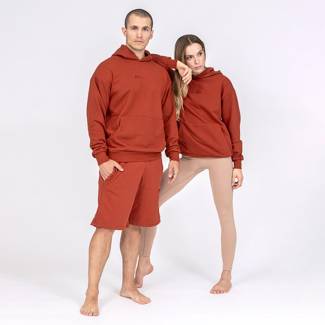 Felpa unisex oversize cotone cappuccio pre post allenamento tempo libero Mattone 4/5