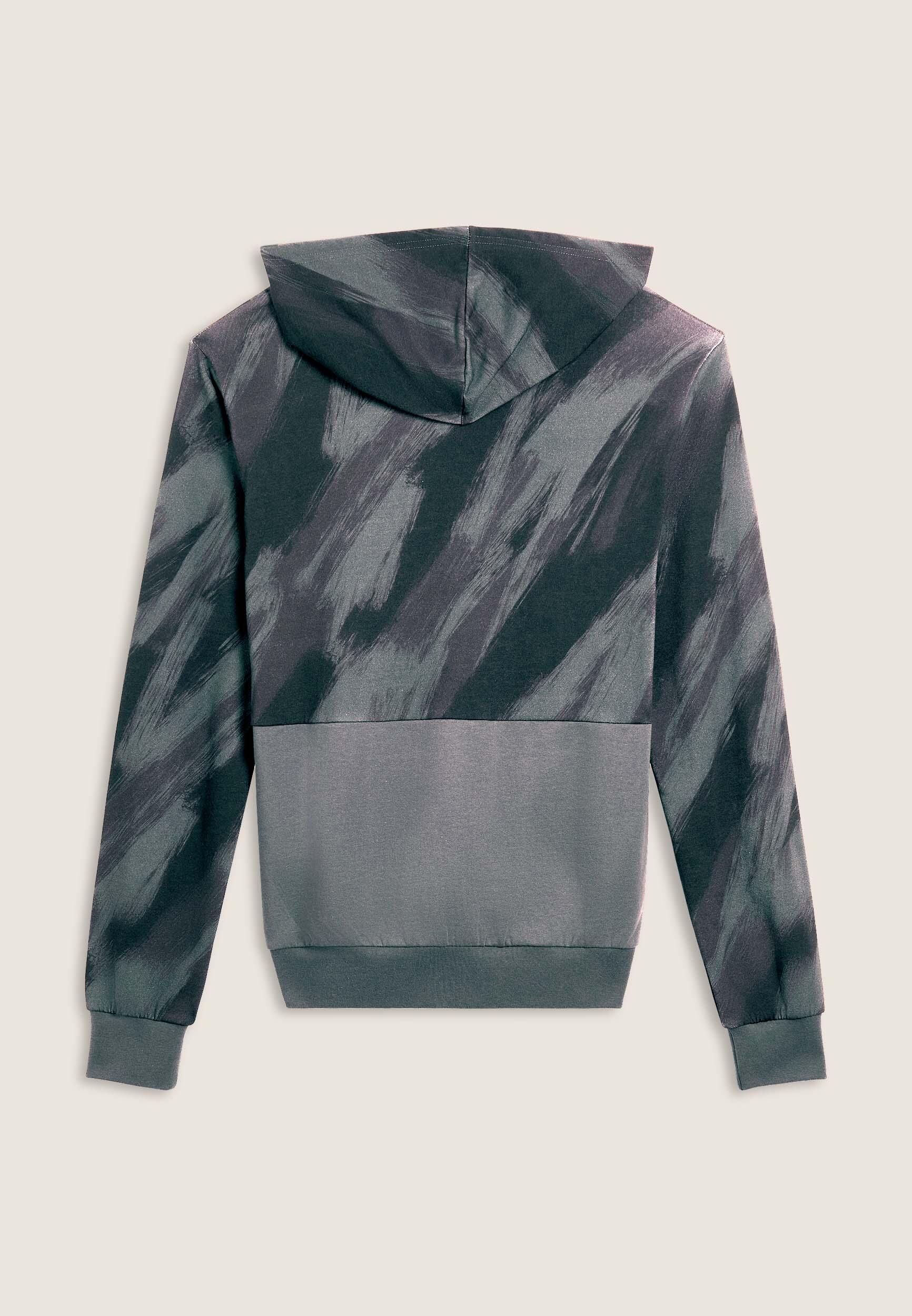 Sudadera estampada con capucha e inserciones en color liso 2/3