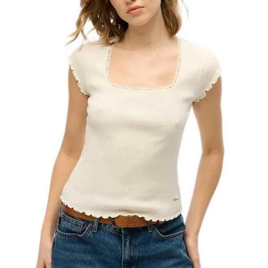 T-Shirt Blanc Femme Superdry Essential Square