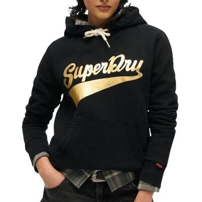 Felpa Nera Donna Superdry Super Athletics con Cappuccio