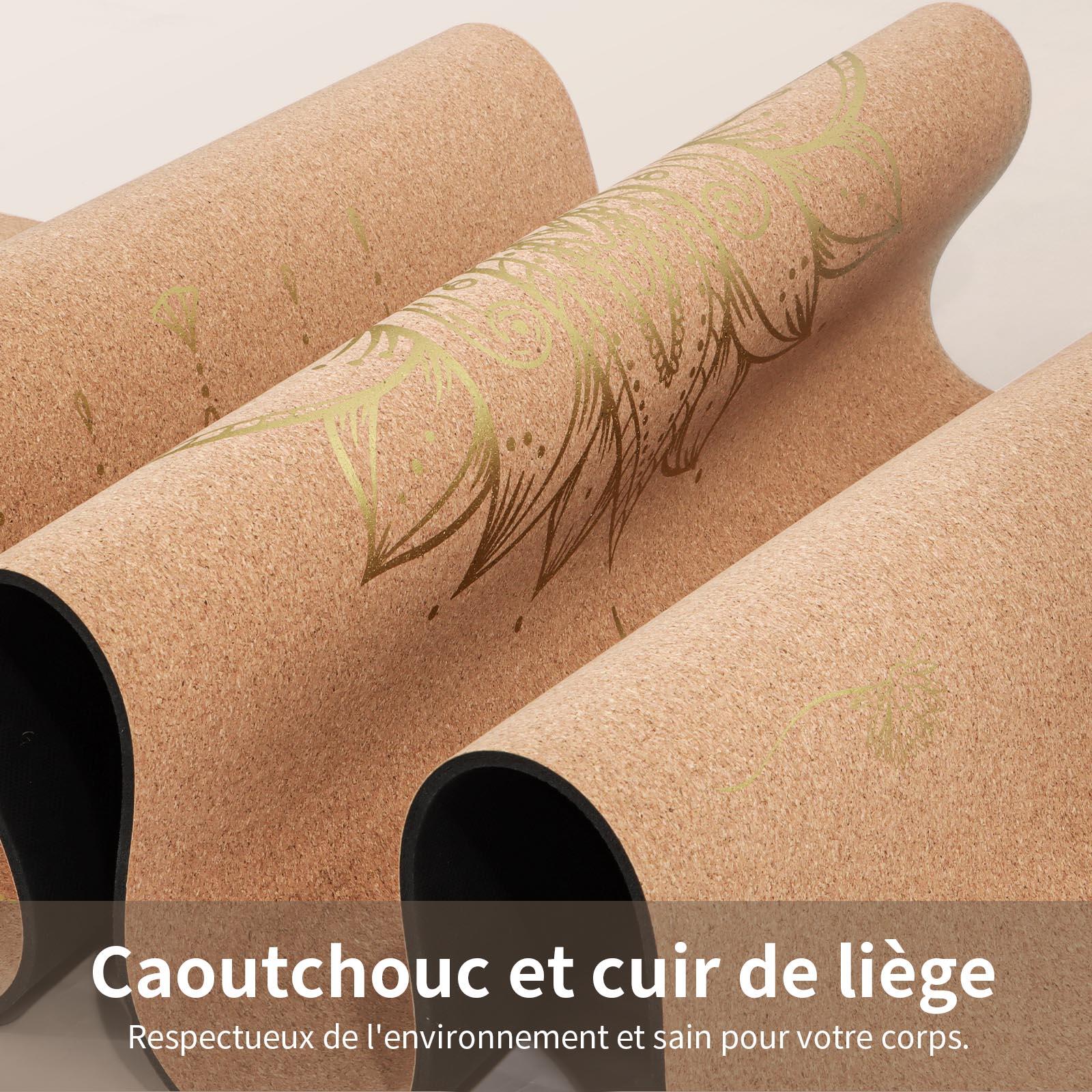 Tapis de yoga caoutchouc naturel & liège 5mm x 68cm x 1,83m Lotus or 3/7