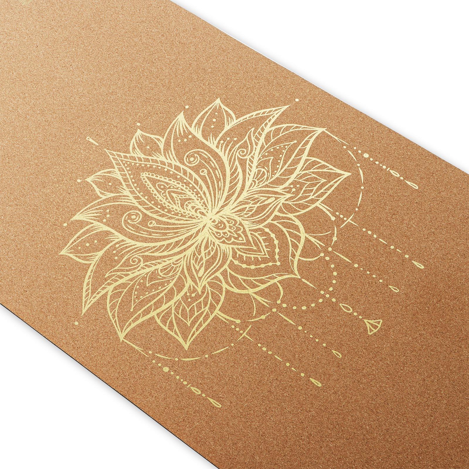 Tapis de yoga caoutchouc naturel & liège 5mm x 68cm x 1,83m Lotus or 2/7