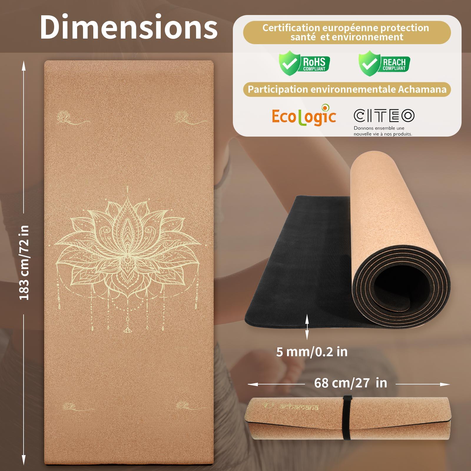 Tapis de yoga caoutchouc naturel & liège 5mm x 68cm x 1,83m Lotus or 7/7