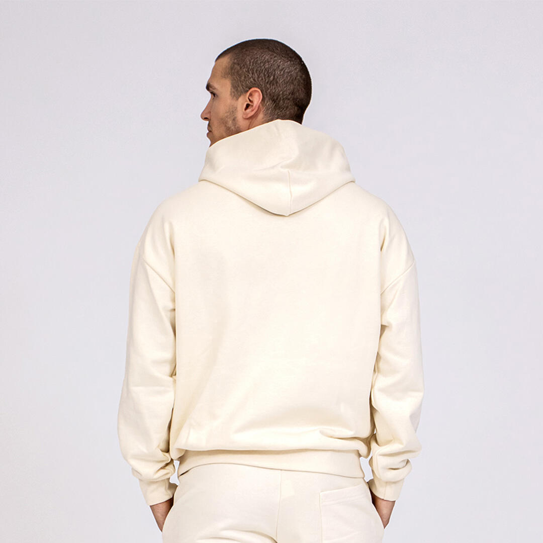 Felpa unisex oversize cotone cappuccio pre post allenamento tempo libero Crema 3/5