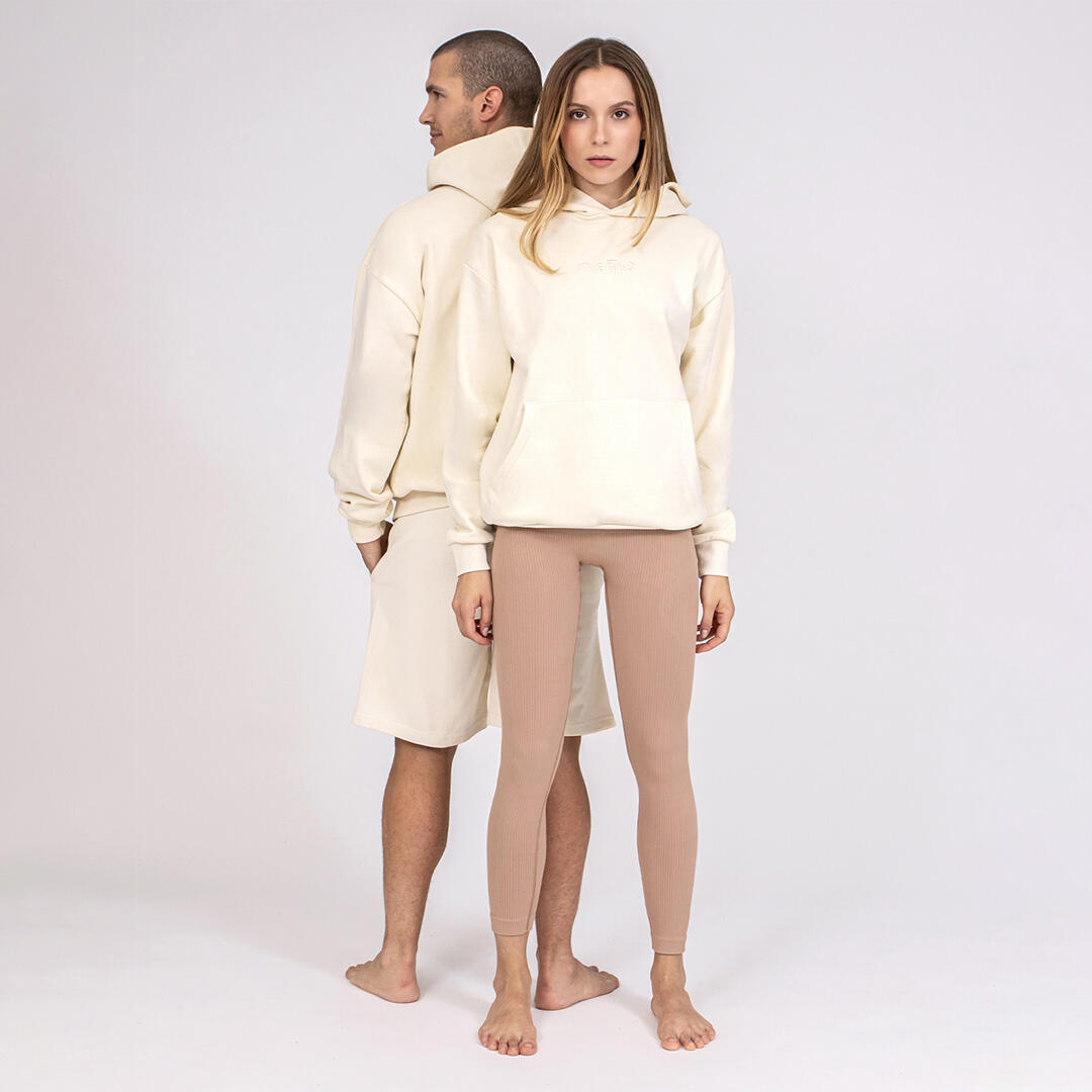 Felpa unisex oversize cotone cappuccio pre post allenamento tempo libero Crema 5/5