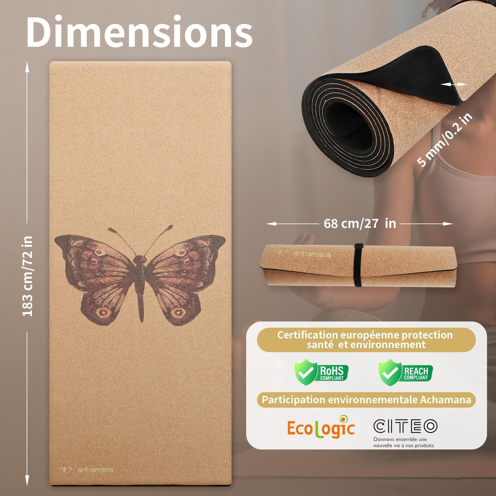 Tapete de yoga - antideslizante - goma y corcho 5mmx68cmx1,83m - Mariposa 7/7