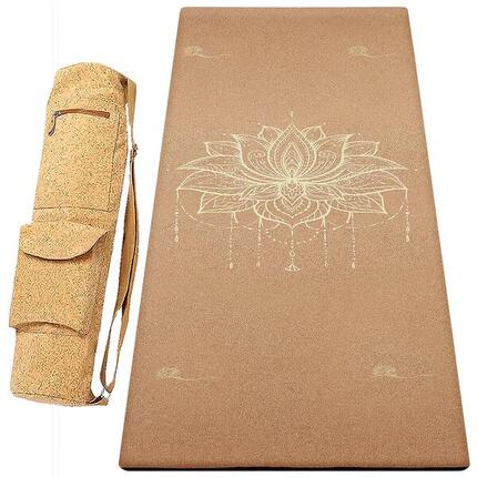 Kit Tapis de yoga caoutchoucl & liège 5mm + Sac liège Lotus or