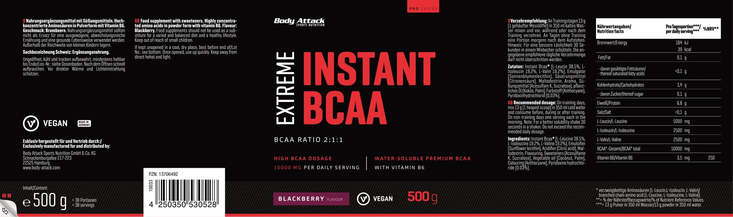 Body Attack Instant BCAA Extreme 500g 2/7