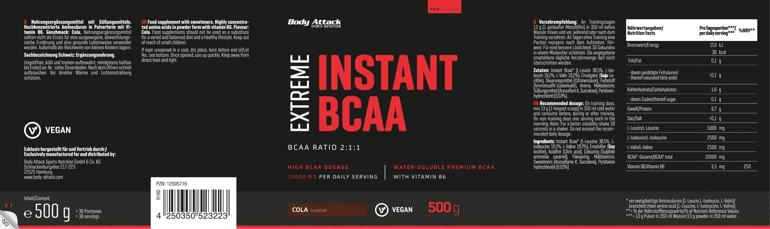 Body Attack Extreme Instant BCAA 500 g – Ice Tea 4/7