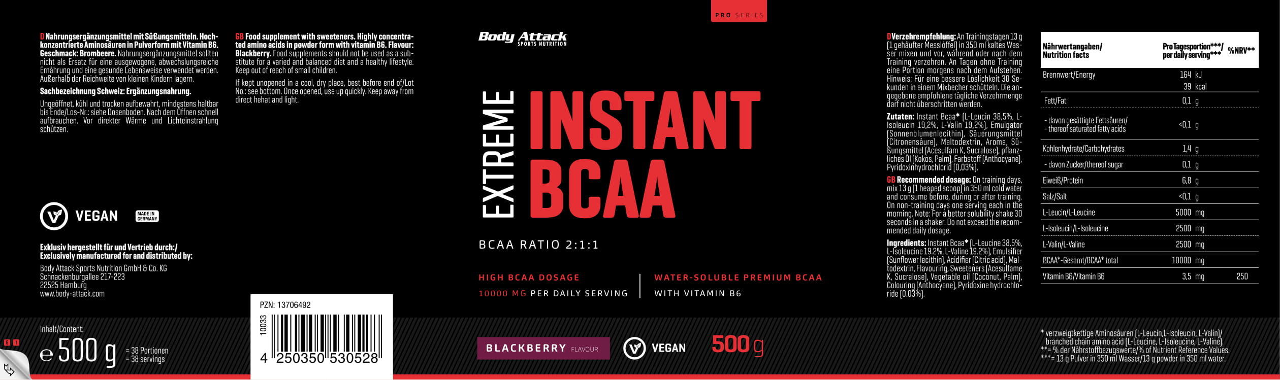 Body Attack Extreme Instant BCAA 500 g – Ice Tea 3/7