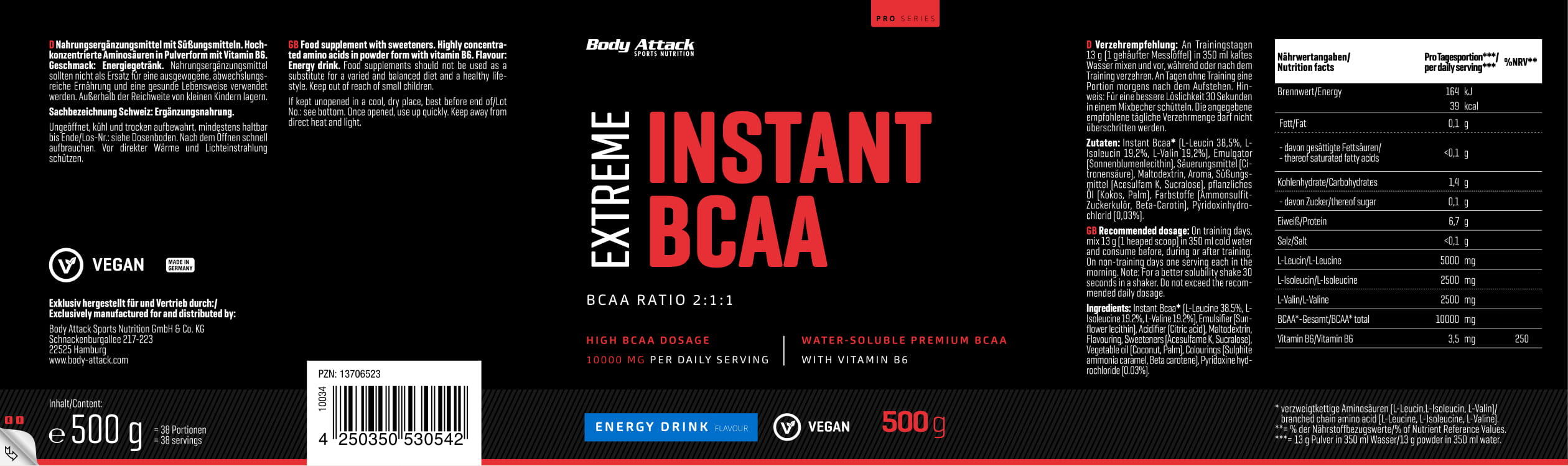Body Attack Extreme Instant BCAA 500 g – Ice Tea 5/7