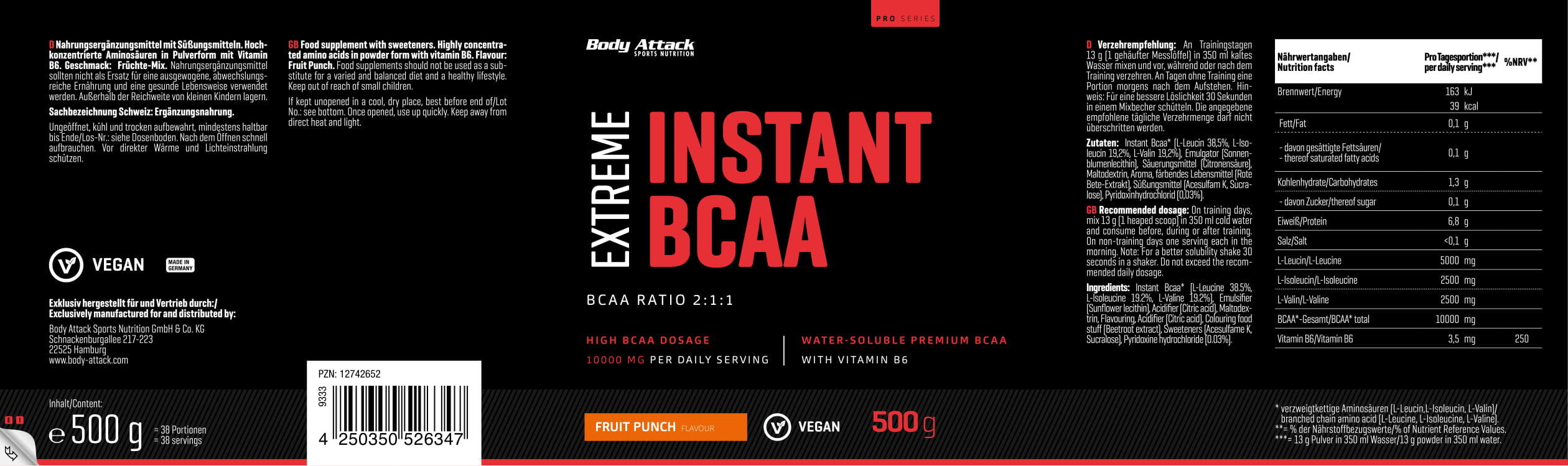 Body Attack Extreme Instant BCAA 500 g – Ice Tea 6/7