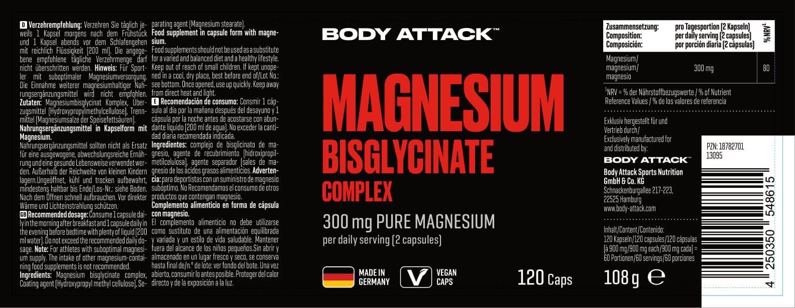 Body Attack Magnesium Bisglycinat 120 Kapseln 2/3