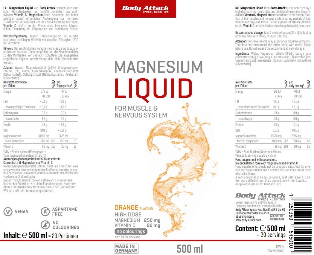 Body Attack Magnesium Liquid Orange 500ml 2/2