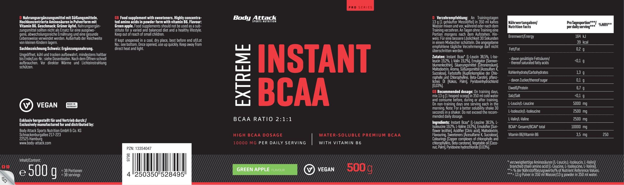 Body Attack Instant BCAA Extreme 500g 2/7