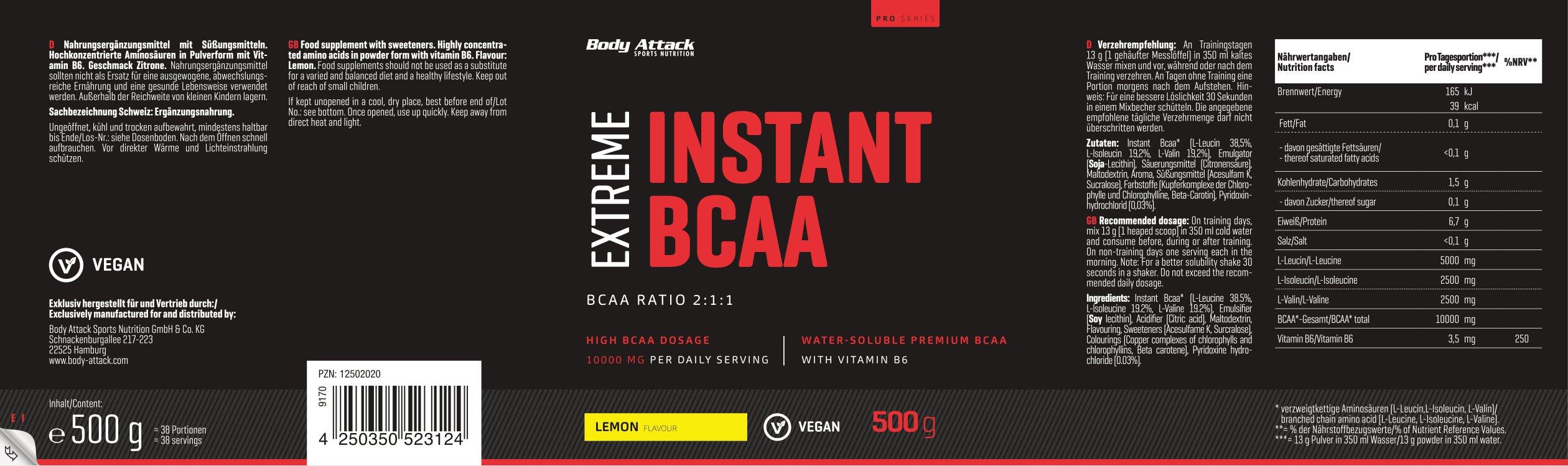 Body Attack Instant BCAA Extreme 500g 2/7