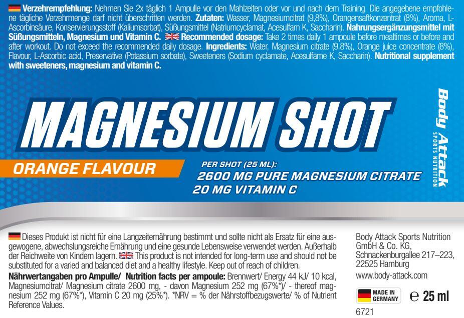 Body Attack Magnesium Shots 20x25ml - Orange 2/2