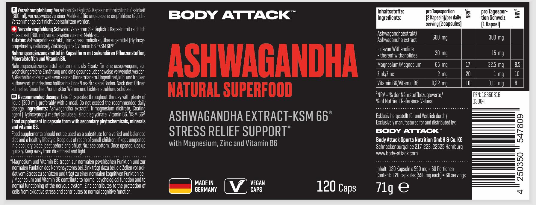 Body Attack Ashwagandha KSM-66 - 120 Kapseln 3/4