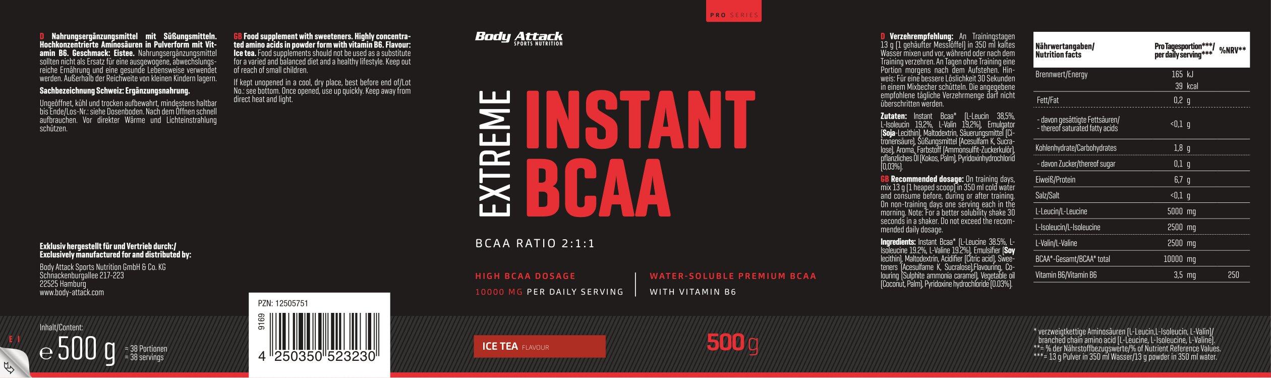 Body Attack Extreme Instant BCAA 500 g – Ice Tea 2/7