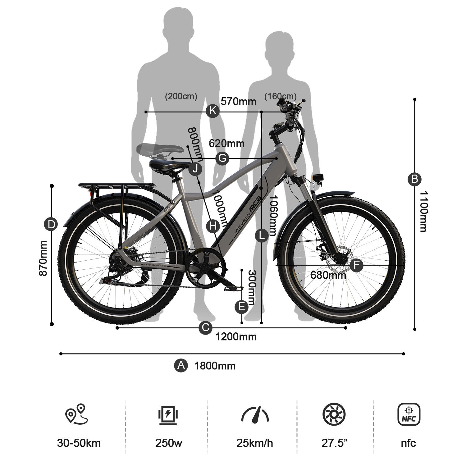 Vélo Electrique Adulte 27.5" E-Bike, APP, NFC, RCB-G5​ 4/8