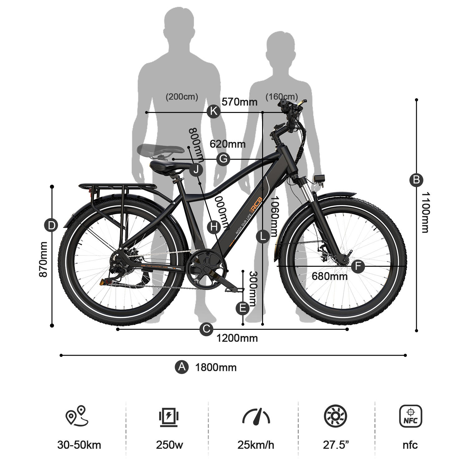 Bicicleta Eléctrica E-Bike, Adulto RCB-G5, 27,5", Sensor de Par, APP/NFC 6/7