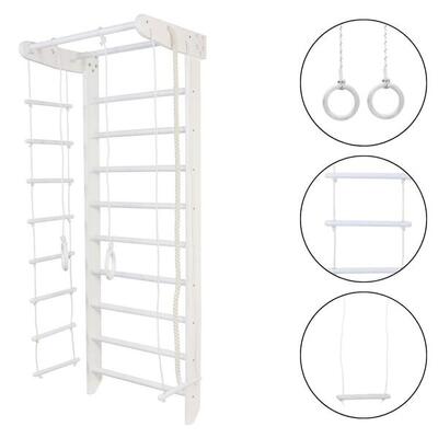 Numi Klettergerüst Holz Sprossenwand mit Klimmzugstange, Trapez und Strickleiter