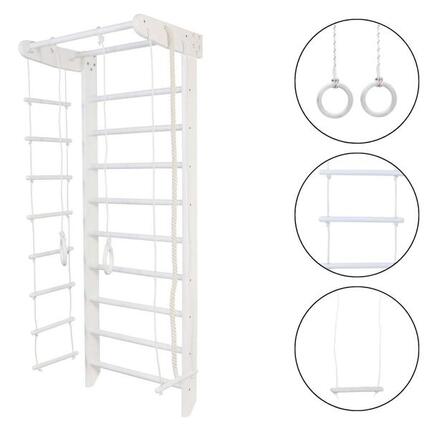 Numi Klettergerüst Holz Sprossenwand mit Klimmzugstange, Trapez und Strickleiter