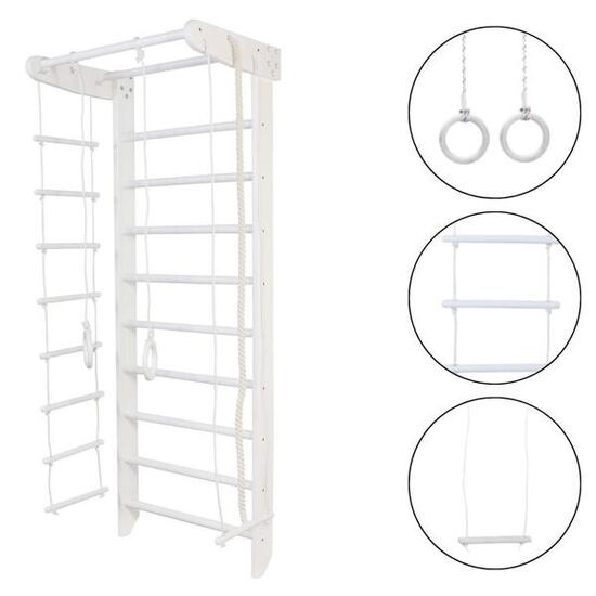 Numi Klettergerüst Holz Sprossenwand mit Klimmzugstange, Trapez und Strickleiter