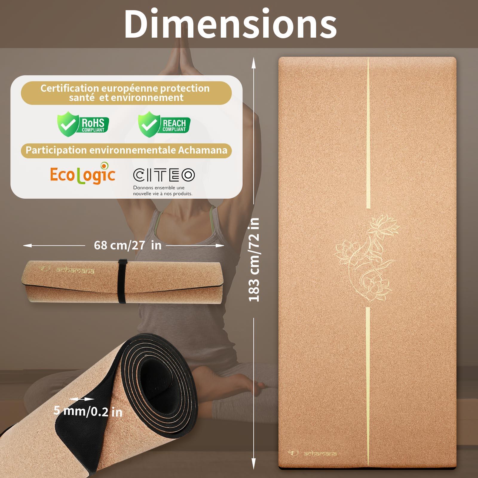 Tapis de yoga caoutchouc & liège 5mmx68cmx1,83m - Main de mudra vieil or 7/7