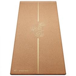 Tapis de yoga caoutchouc & liège 5mmx68cmx1,83m - Main de mudra vieil or