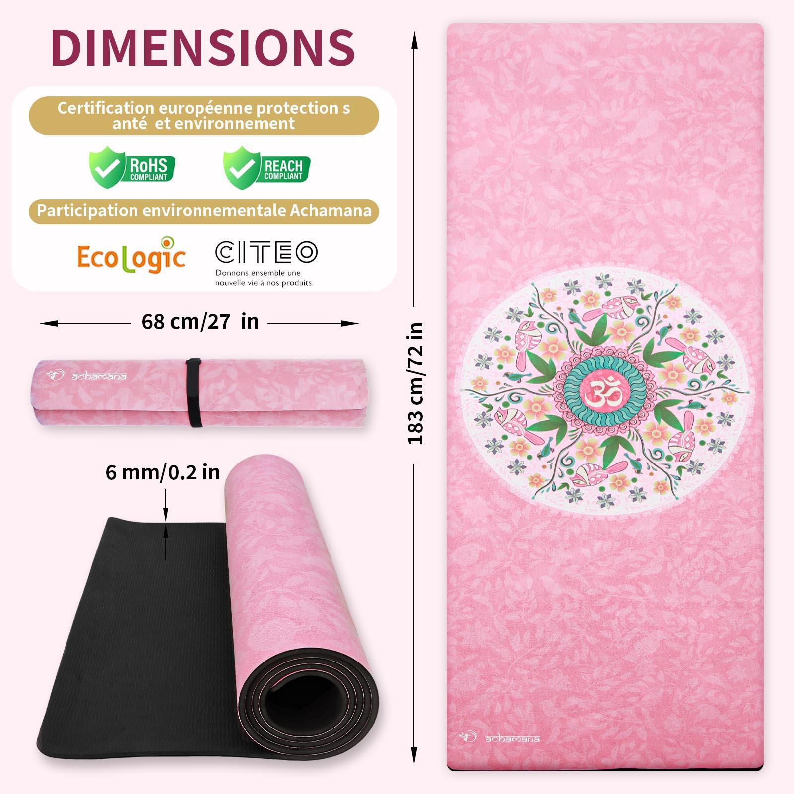 Tapis de yoga PU rose High-tech 6mm + Sac, 3 matériaux pour plus de confort 6/7