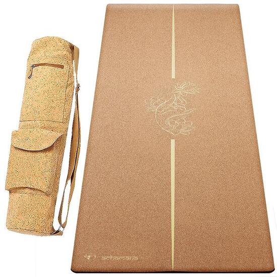 Tapis de yoga caoutchouc & liège 5mmx68cmx1,83m + sac liège - Main de mudra