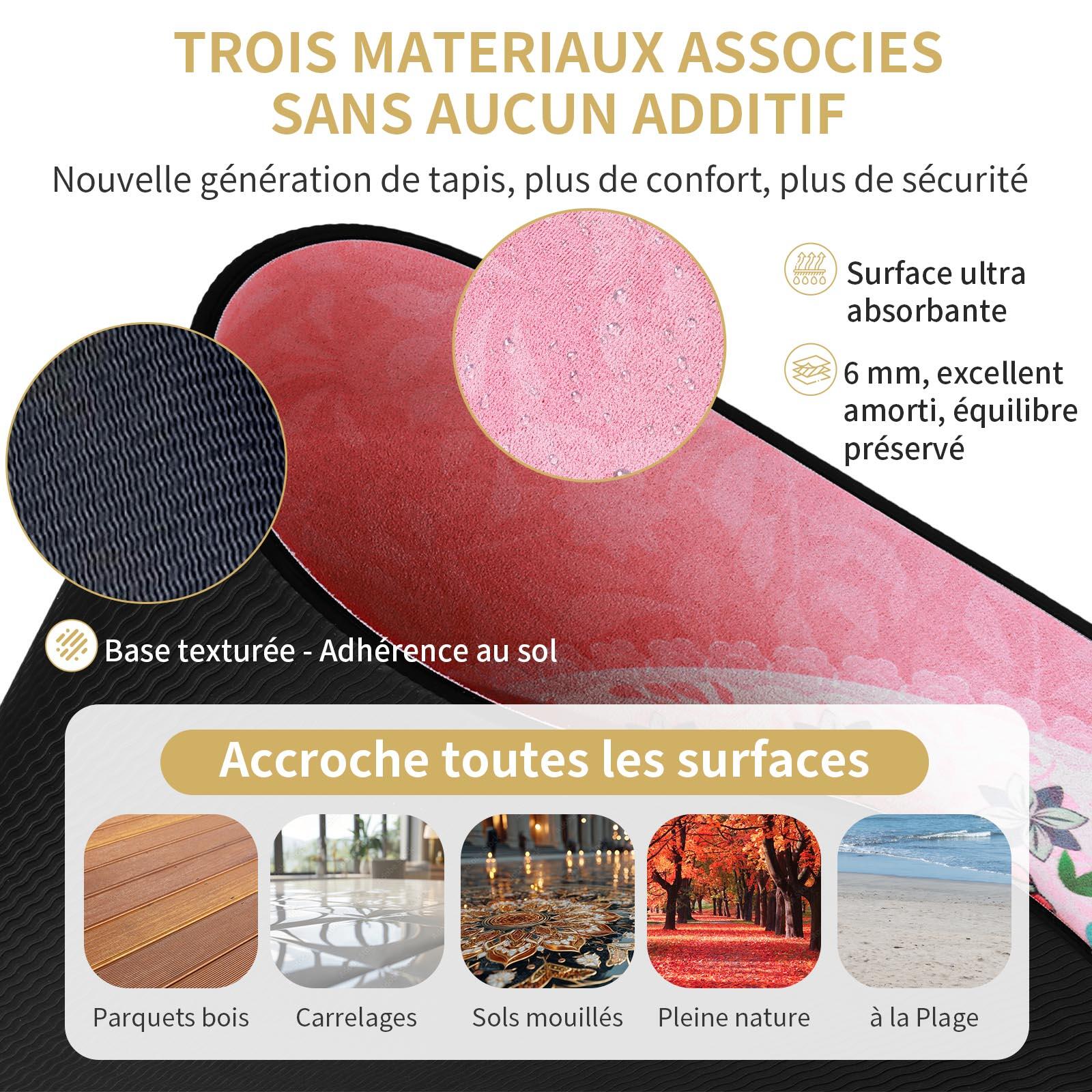 Tapis de yoga rose High-tech 6mm + Sac liège, 3 matériaux, plus de confort 4/7