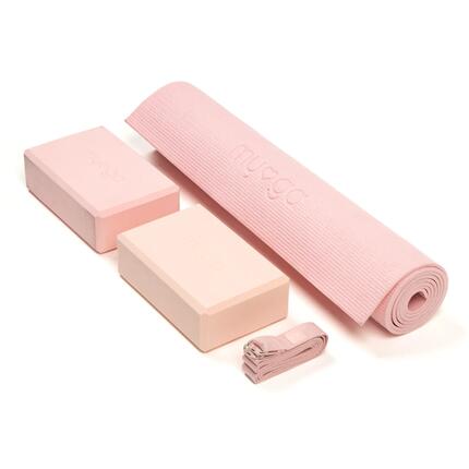 Komplettes Yoga-Set aus Yogamatte, 2 Yogablöcken und Yogagurt - Grau