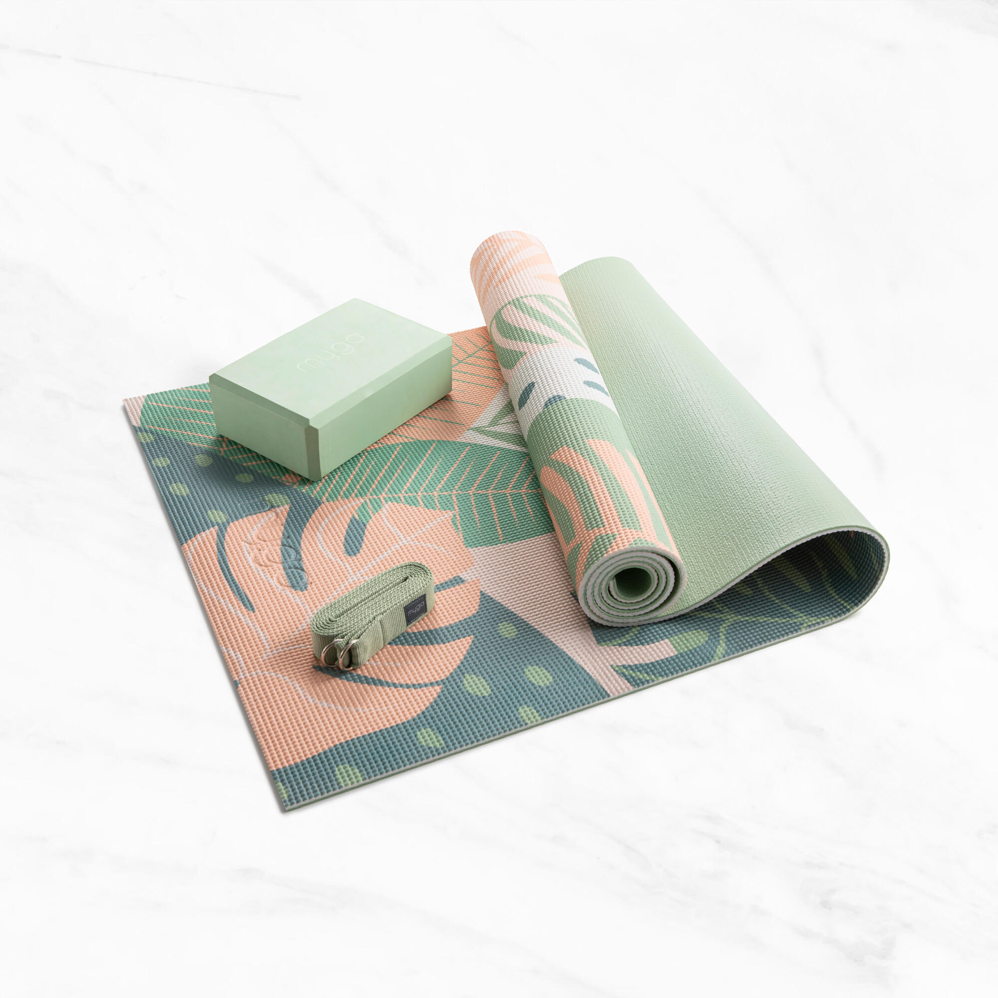 Conjunto de yoga Myga Palm: esterilla, bloque y correa 6/7