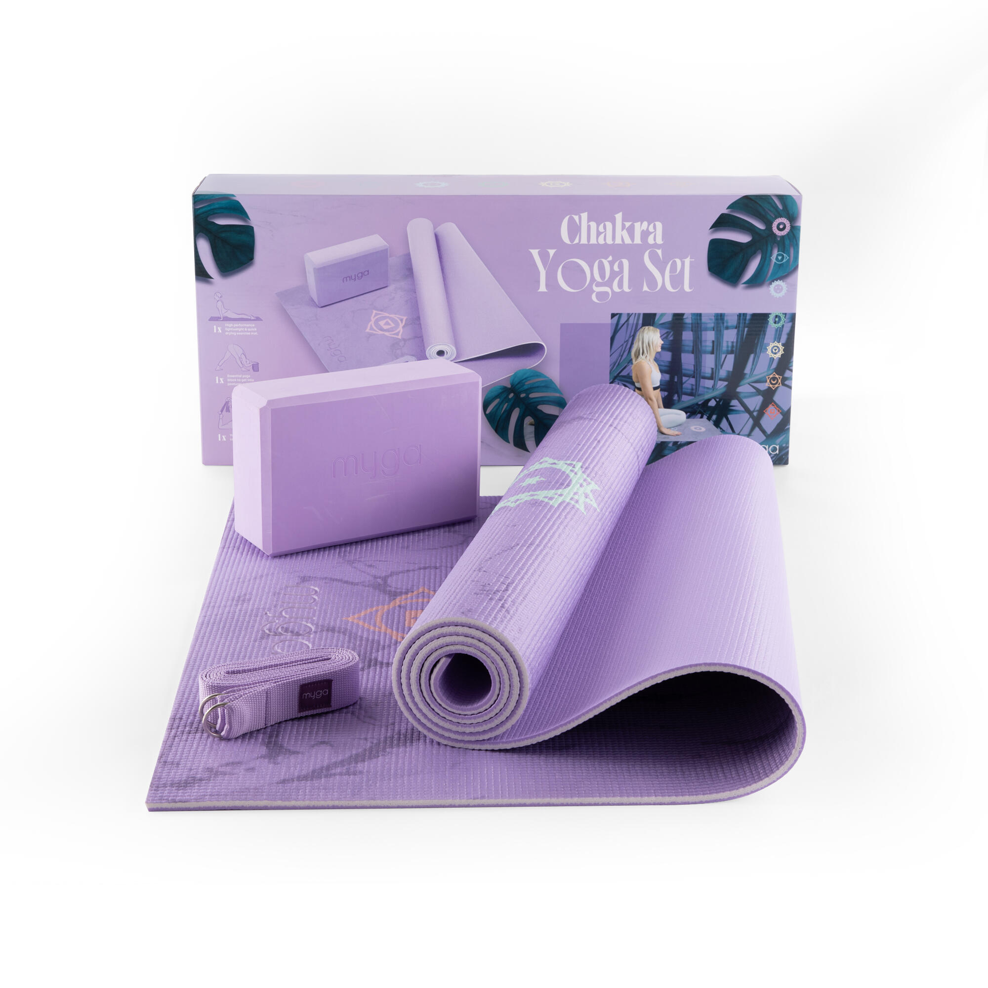 Myga - Kit De Yoga Pour Débutants – Design Chakra - Tapis De Yoga - Violet - 173 Cm - Decathlon