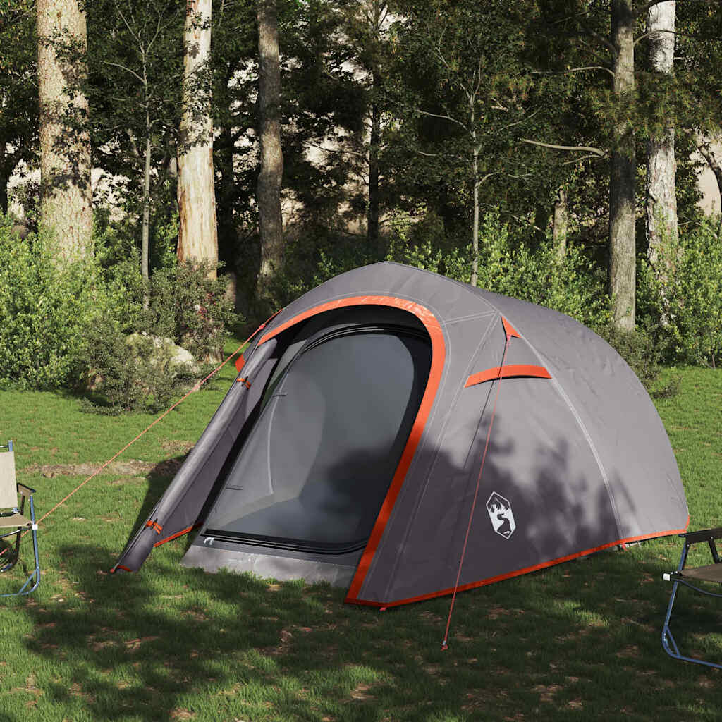 Tente tunnel VidaXL 3 personnes imperméable gris et orange 3/7